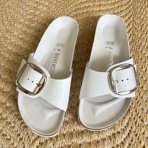 Birkenstock Madrid women's Big Buckle Slide Sandals - white with one buckle